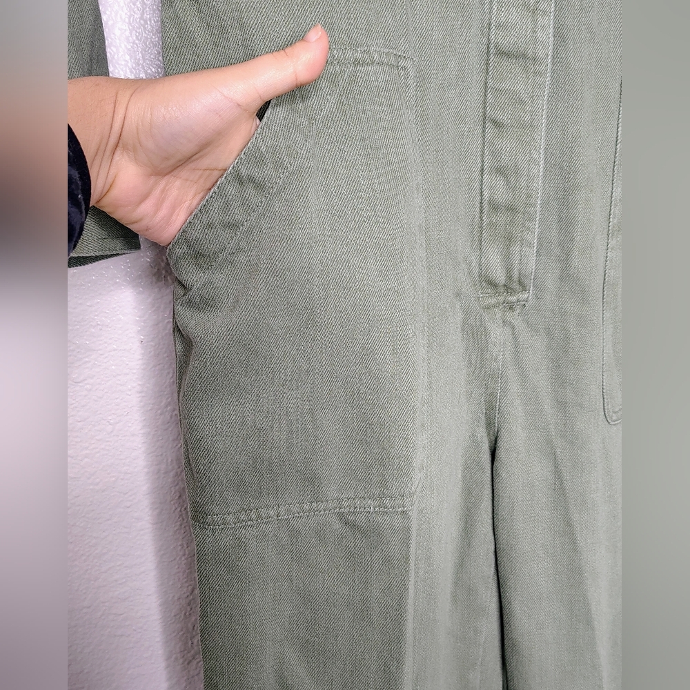 Tradlands Avocado Green Cotton Utility Jumpsuit Sz L - Picture 9 of 16